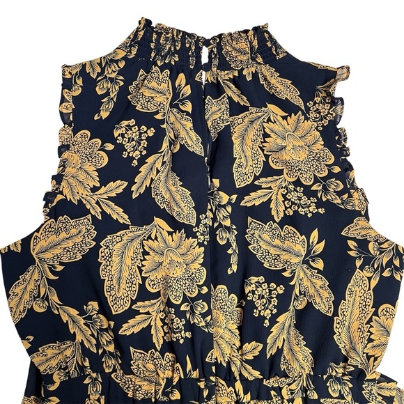 J. Crew Factory Blue Gold Floral Smocked Midi Sleeveless Dress Size 6 - Picture 4 of 9